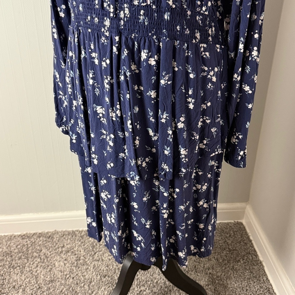 Candace Cameron Bure size Large Floral Navy Blue Dress - Picture 4 of 8